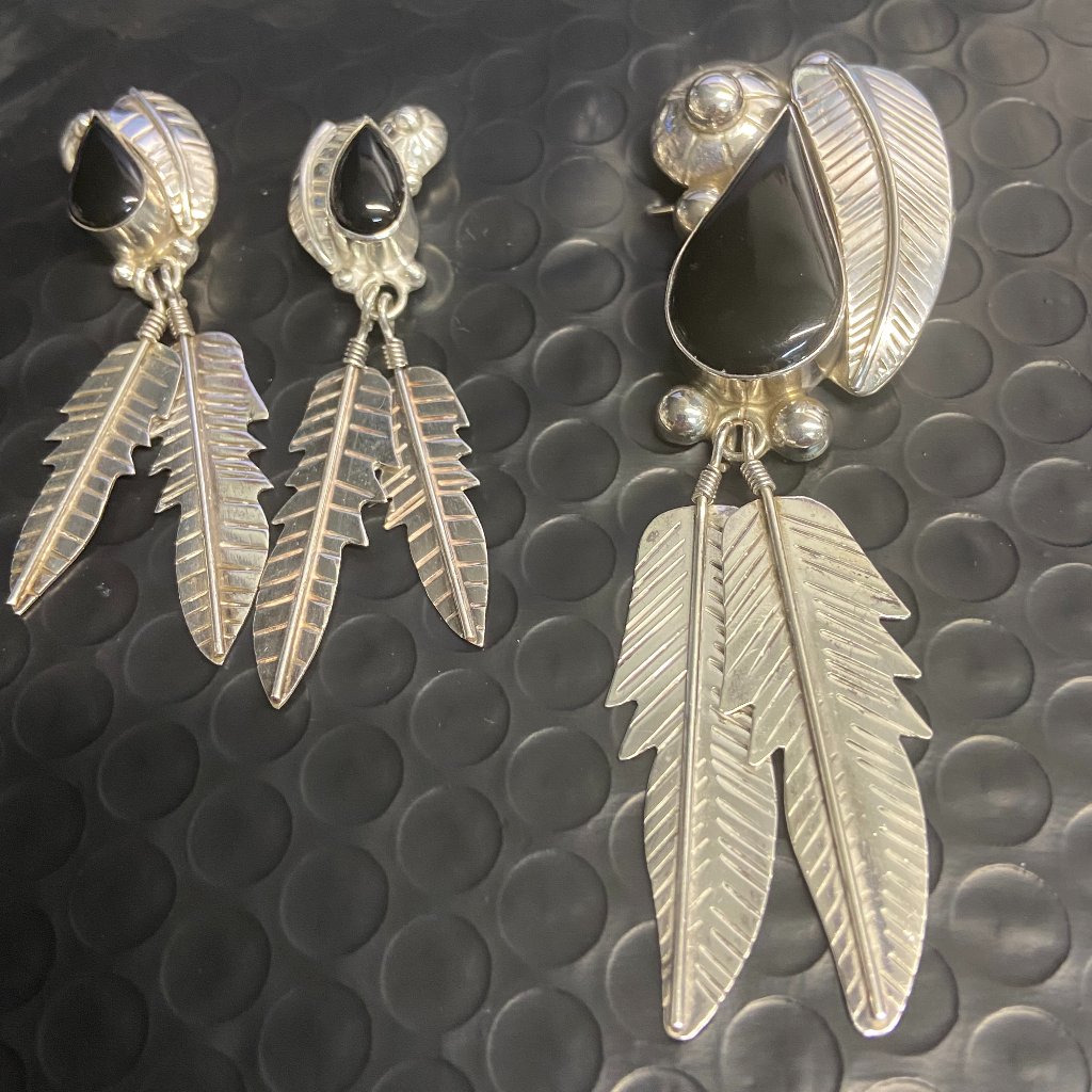 Indian Feathers Mexico Tp-87 Earrings And CharmPin Set All 925 Silver J-16 59$